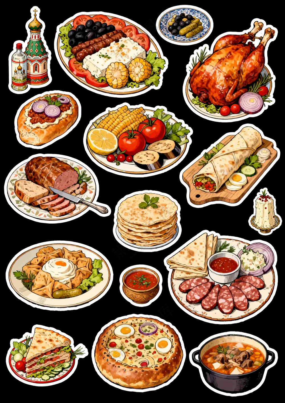 俄罗斯美食插画免抠图元素