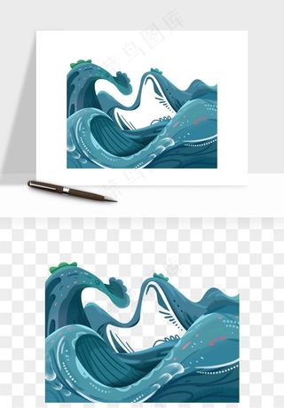 国潮浪花海浪波浪装饰png免抠