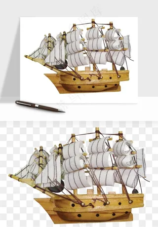 手绘航行帆船png免抠