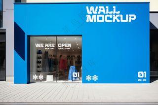 商场超市外墙门店门头招牌贴图海报店铺店招橱窗logo样机-25