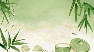 中国风竹子水彩插画淡雅端午节插画背景