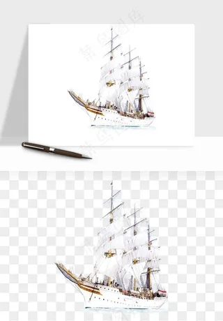 手绘航行帆船png免抠