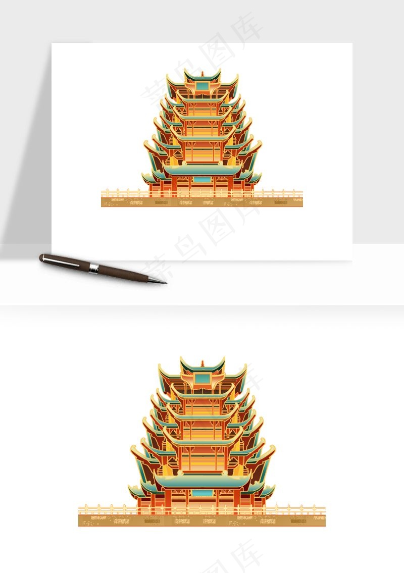 国潮风古建筑古楼古塔鼓楼psd,png免抠图