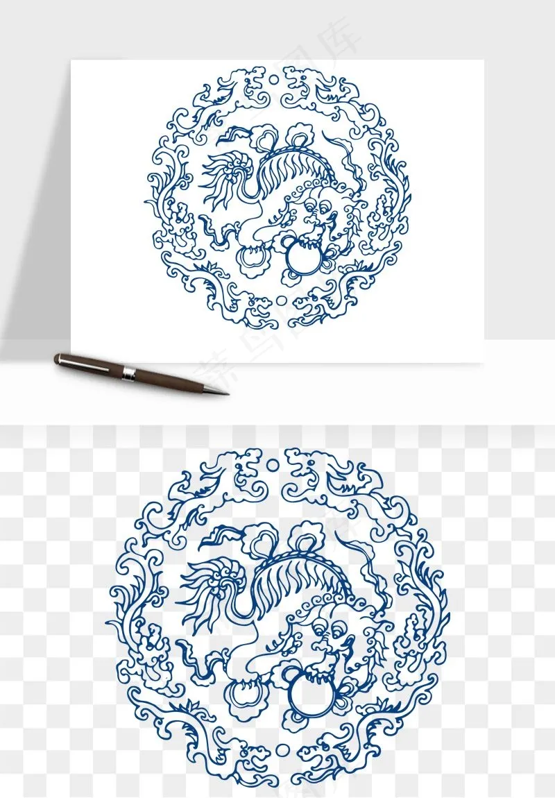 青花瓷花纹花卉图案png免抠