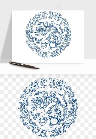 青花瓷花纹花卉图案png免抠