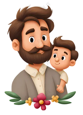 父亲节 - 父亲和孩子卡通插图