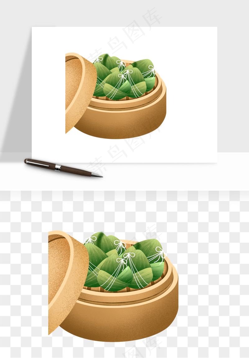 国潮粽子手绘肉粽png免抠