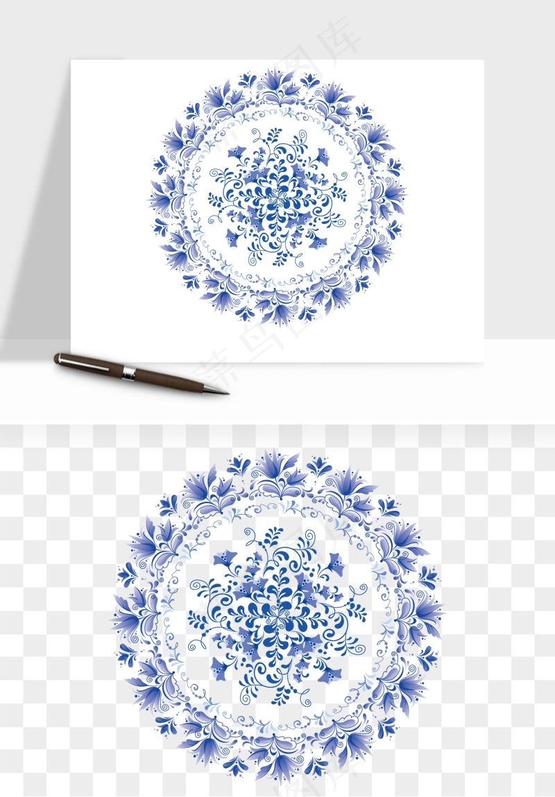 青花瓷花纹花卉图案png免抠