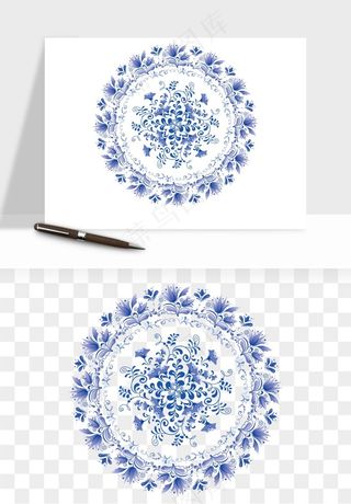 青花瓷花纹花卉图案png免抠