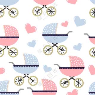 桃心与婴儿车图案无缝拼接免抠素材