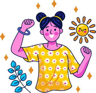 开心愉快情绪女生 美式多巴胺插画 免抠透明底