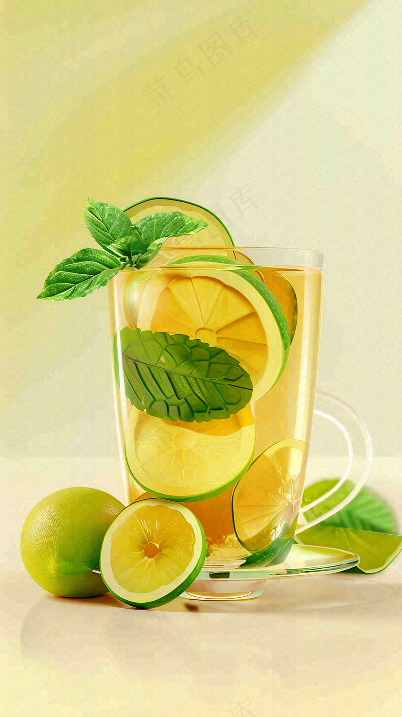 夏天冰饮柠檬茶清凉小暑大暑插画背景