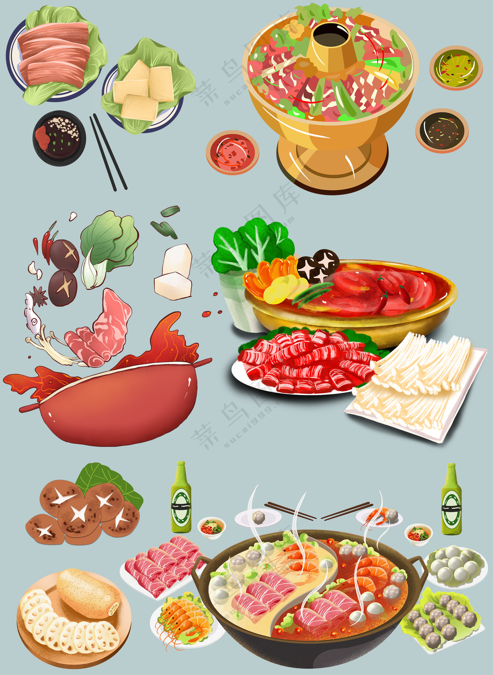牛羊肉蔬菜菌菇火锅食材元素大合集