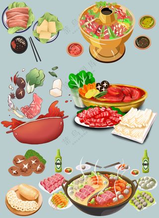 牛羊肉蔬菜菌菇火锅食材元素大合集
