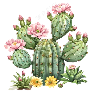 免抠开着花的卡通仙人掌