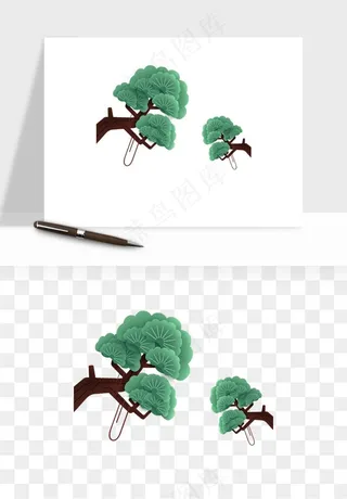 国潮松树松枝松叶png免抠