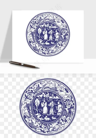 青花瓷花纹花卉图案png免抠