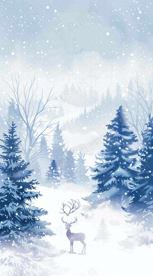 冬天白雪覆盖寒冷唯美雪景大寒插画背景