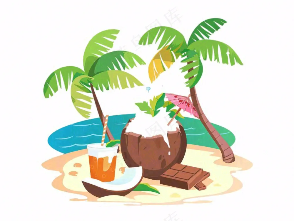 椰子岛椰子树海洋岛屿卡通插画免抠