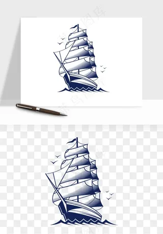 手绘航行帆船png免抠