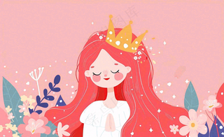 粉色鲜花女生节妇女节浪漫唯美插画背景