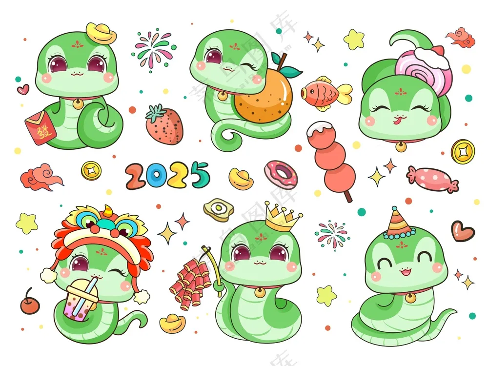 蛇年IP形象插画2025新春贺岁吉祥物蛇宝宝PSD文件-50
