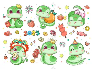 蛇年IP形象插画2025新春贺岁吉祥物蛇宝宝PSD文件-50