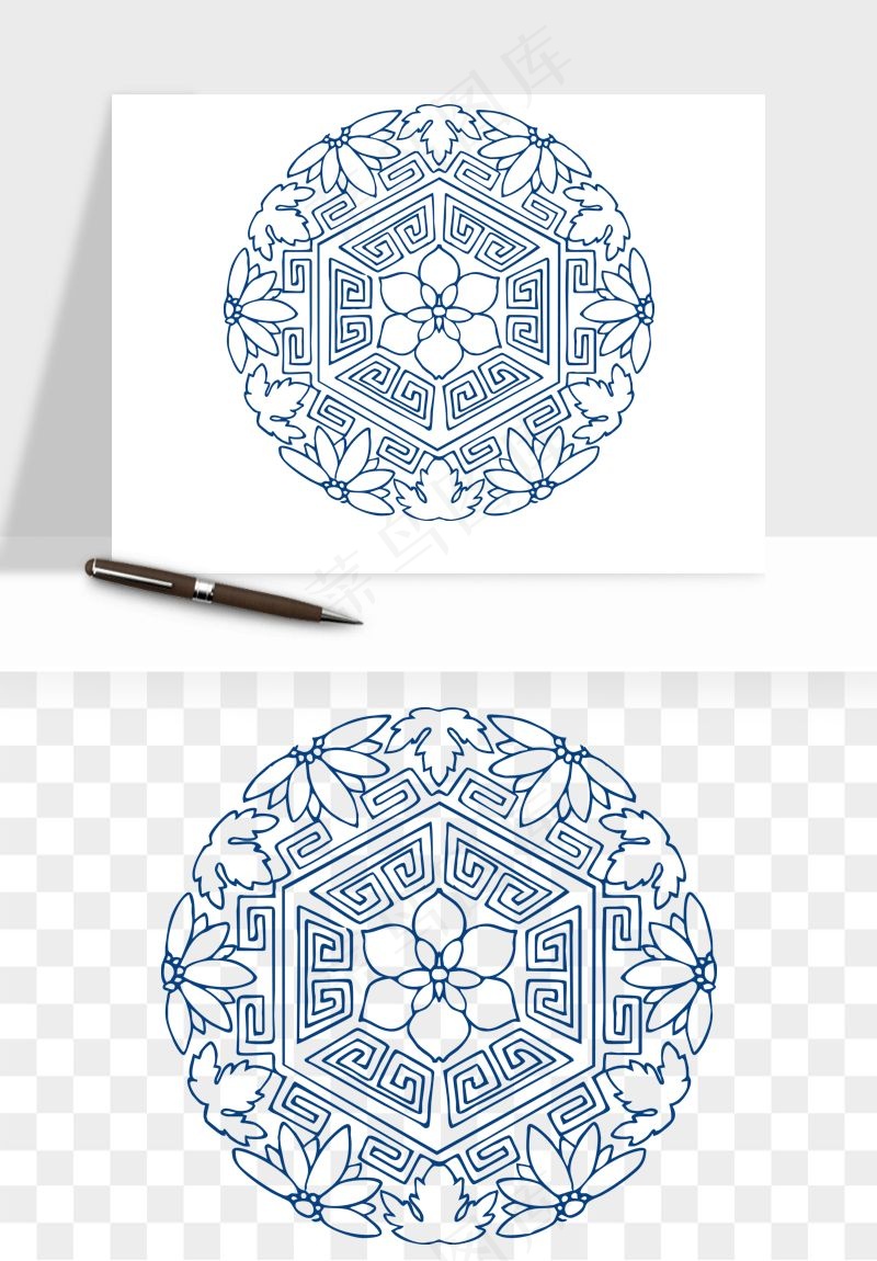 青花瓷花纹花卉图案png免抠