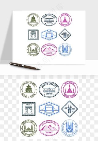 邮票复古手绘矢量