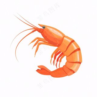 虾基围虾食物海洋卡通插画免抠
