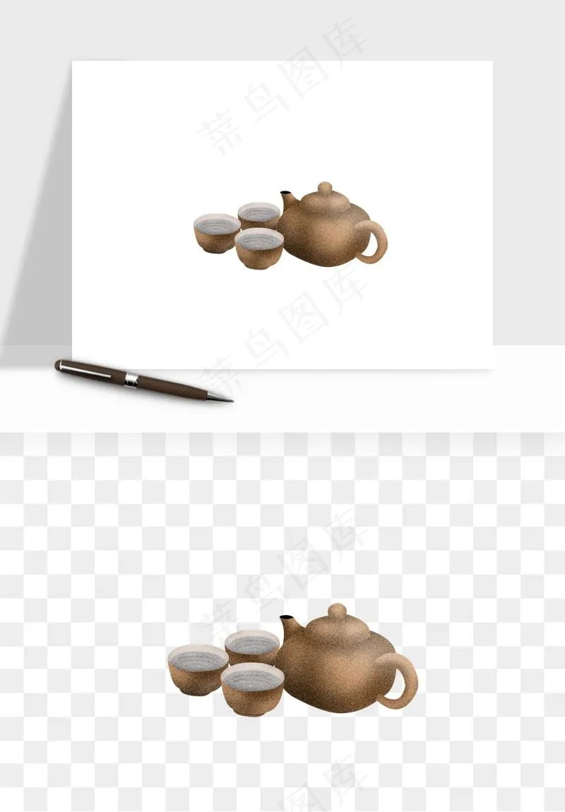 手绘茶壶茶具png免抠