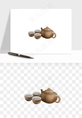 手绘茶壶茶具png免抠