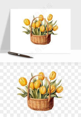 手绘花瓶花艺png免抠