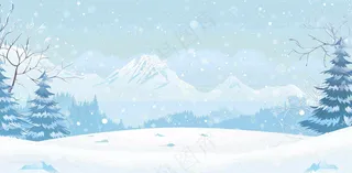 冬天白雪覆盖寒冷唯美雪景小寒插画背景