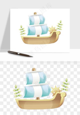 手绘航行帆船png免抠