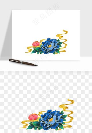 手绘国潮牡丹花花卉图案png免抠