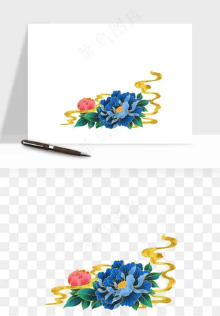 手绘国潮牡丹花花卉图案png免抠