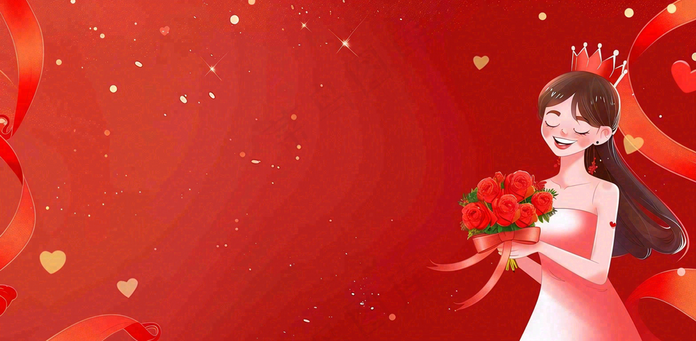 红色鲜花花束女生节女神妇女节情人节插画背景