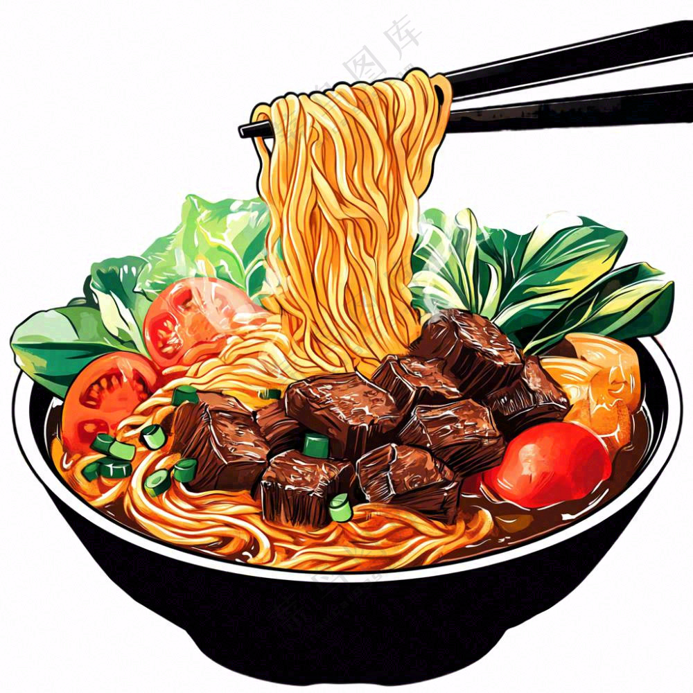 红烧牛肉面香辣美食插画免抠