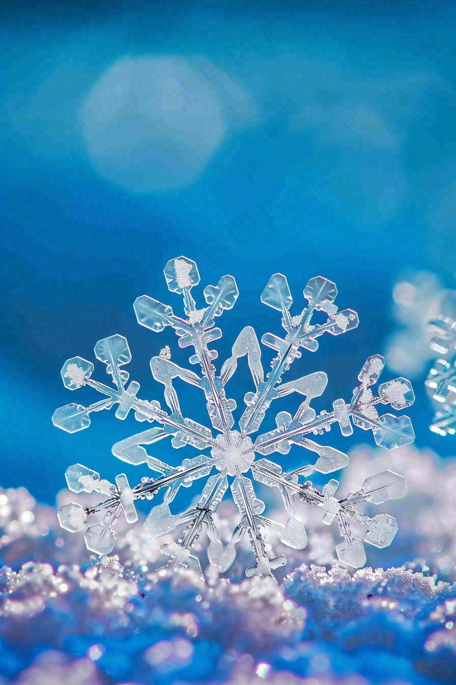 冰天雪地里的透明雪花白雪立冬小寒大寒冬至摄影图/