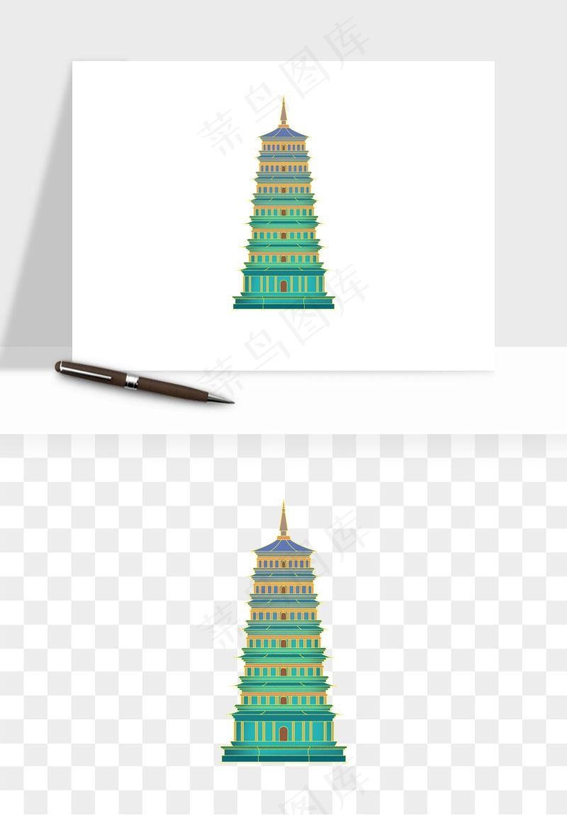国潮风古建筑古楼古塔鼓楼psd,png免抠图(2000x3000)psd模版下载