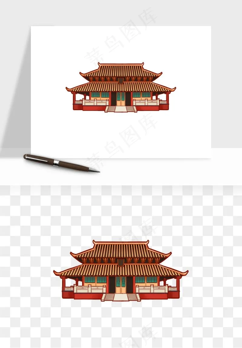 国潮风古建筑古楼古塔鼓楼psd,png免抠图