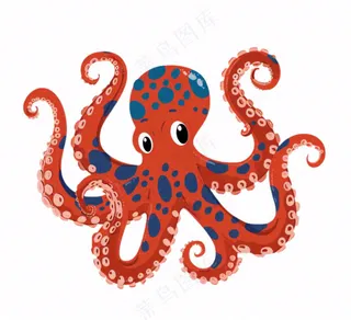 海洋动物章鱼墨鱼鱿鱼卡通插画免抠