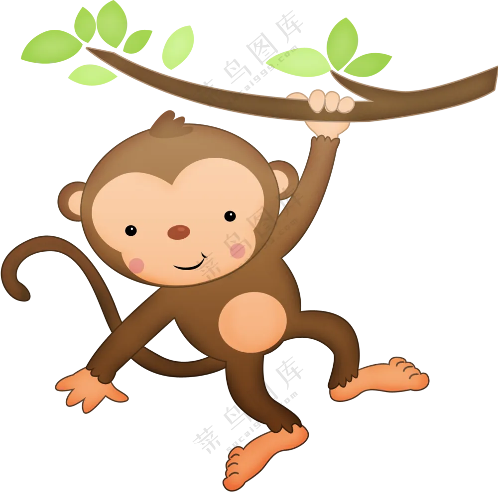 爪子抓住树枝的小猴子卡通免抠图片