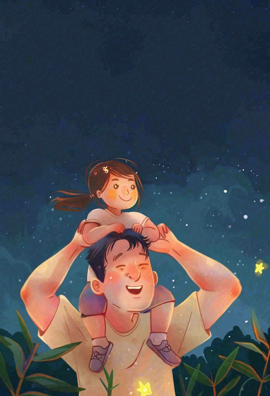 父亲节爸爸和孩子互动温馨卡通插画背景