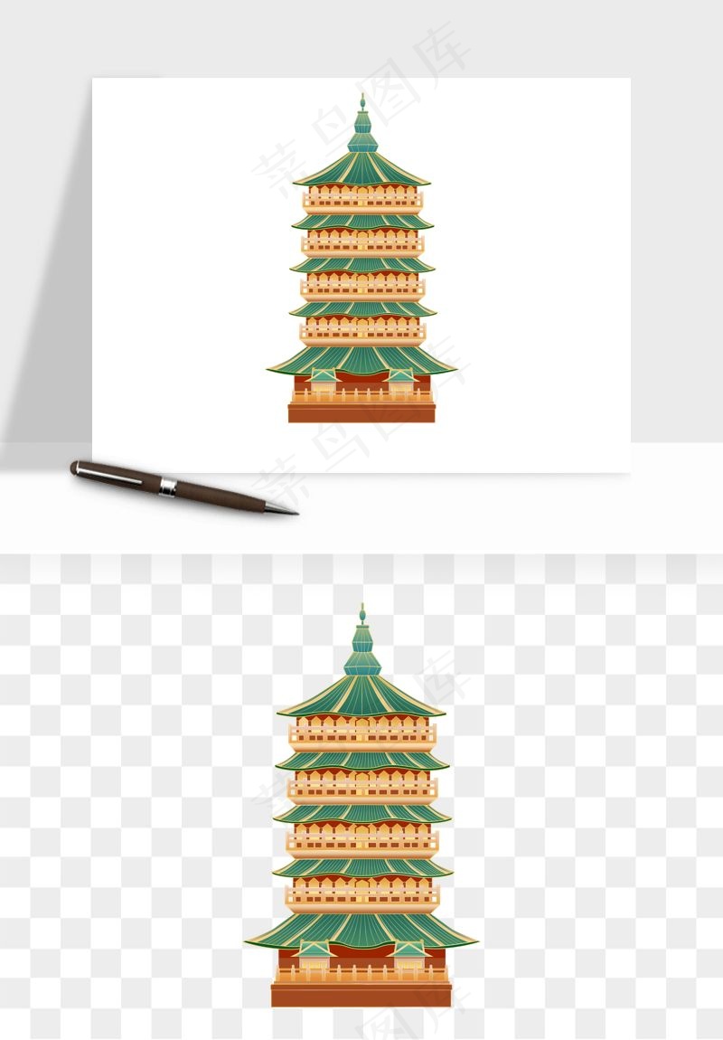 国潮风古建筑古楼古塔鼓楼psd,png免抠图