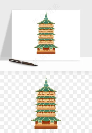 国潮风古建筑古楼古塔鼓楼psd,png免抠图