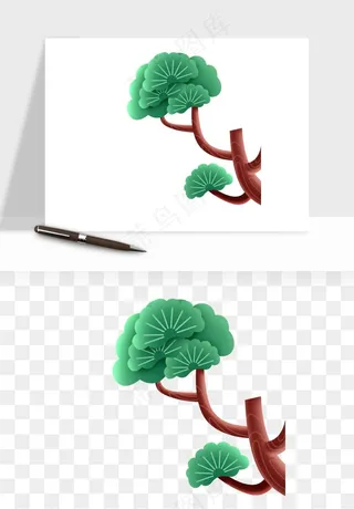 国潮松树松枝松叶png免抠