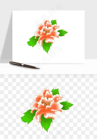 手绘国潮牡丹花花卉图案png免抠