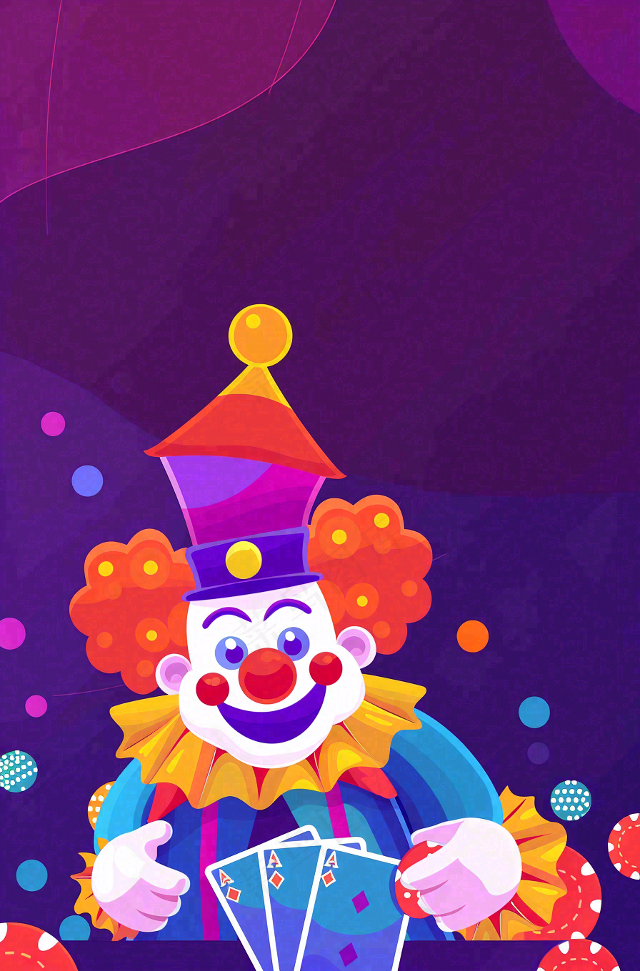 马戏团小丑表演开心紫色卡通搞怪愚人节插画背景